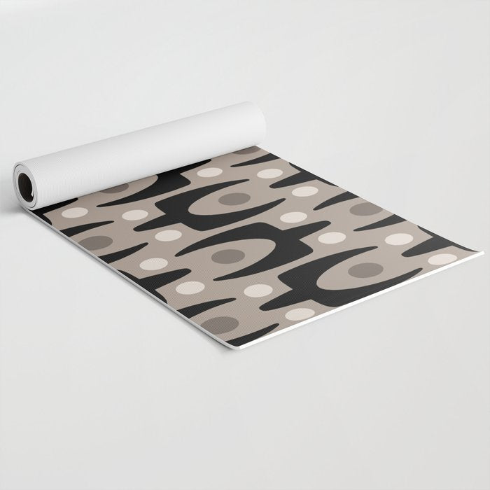 Mid Century Modern Abstract Pattern 755 Black and Beige Yoga Mat Gallery Image 2