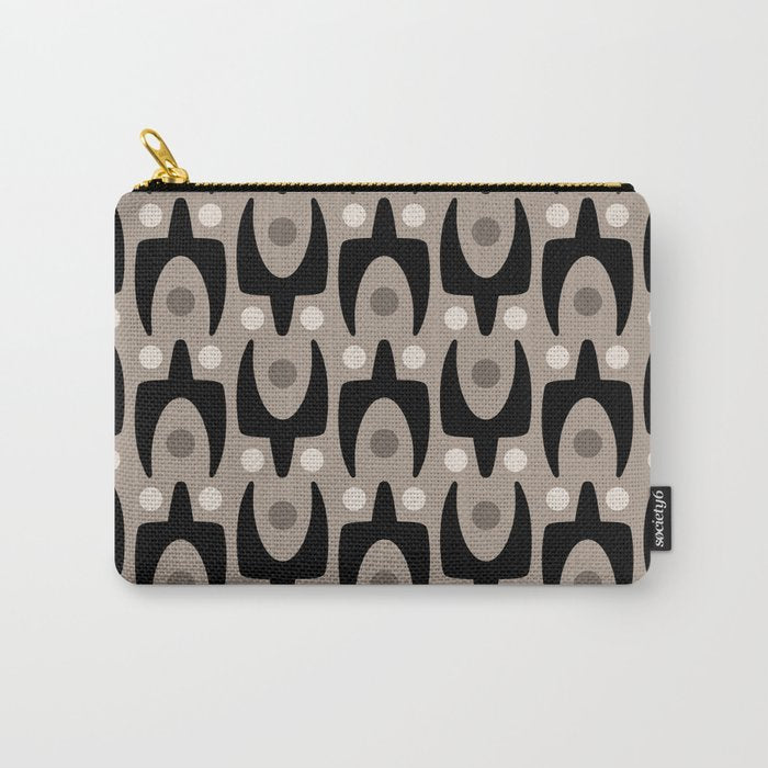 Mid Century Modern Abstract Pattern 755 Black and Beige Carry All Pouch Gallery Image 1