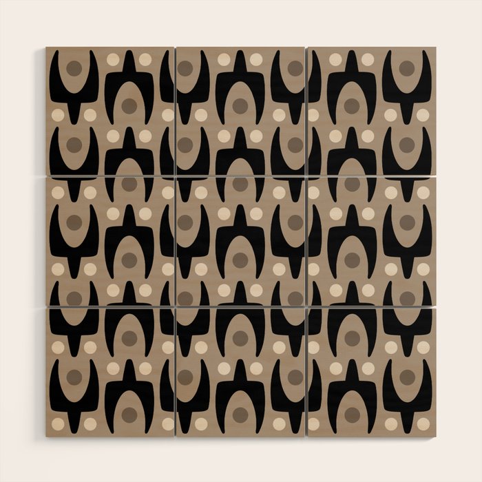 Mid Century Modern Abstract Pattern 755 Black and Beige Wood Wall Art Gallery Image 1