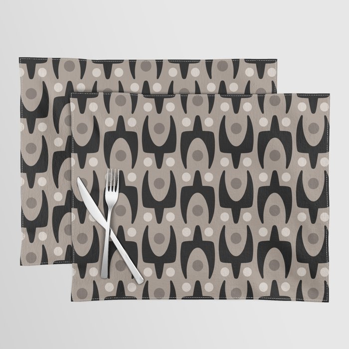 Mid Century Modern Abstract Pattern 755 Black and Beige Placemat Gallery Image 1