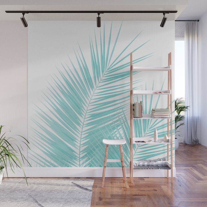 Soft Turquoise Palm Leaves Dream - Cali Summer Vibes #1 #tropical #decor #art #society6 Wall Mural Gallery Image 1