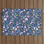 Dinosaur + Unicorn on Royal Blue Outdoor Rug Gallery Image 1