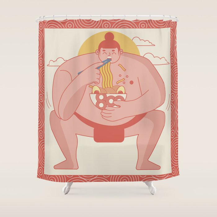 Sumo eating Ramen Shower Curtain Gallery Image 1