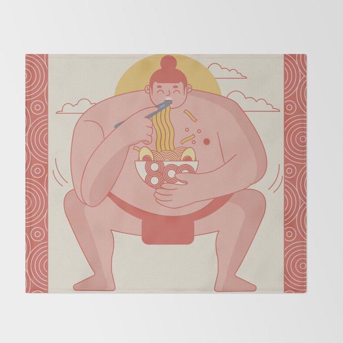 Sumo eating Ramen Throw Blanket Gallery Image 2