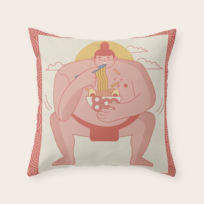 Sumo eating Ramen Throw Pillow Gallery Image 1