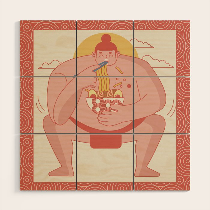 Sumo eating Ramen Wood Wall Art Gallery Image 1