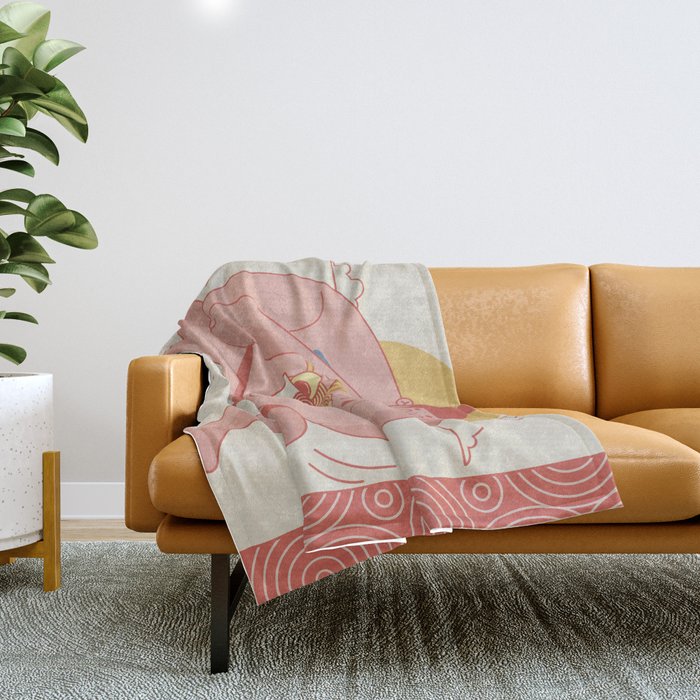 Sumo eating Ramen Throw Blanket Gallery Image 1