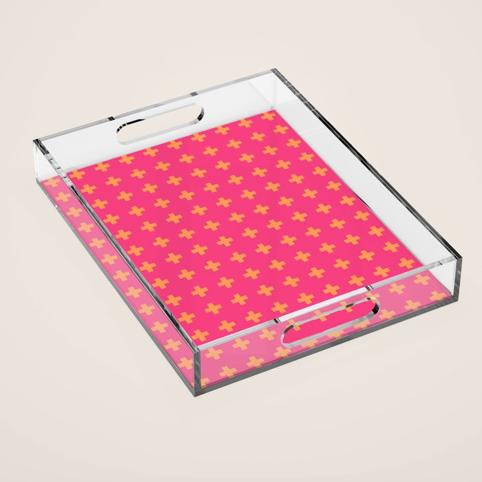 Swiss Cross Symbol in Pink and Orange Acrylic Tray Gallery Image 1