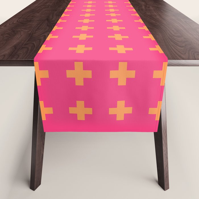 Swiss Cross Symbol in Pink and Orange Table Runner Gallery Image 1