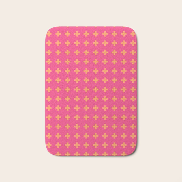 Swiss Cross Symbol in Pink and Orange Bath Mat Gallery Image 1