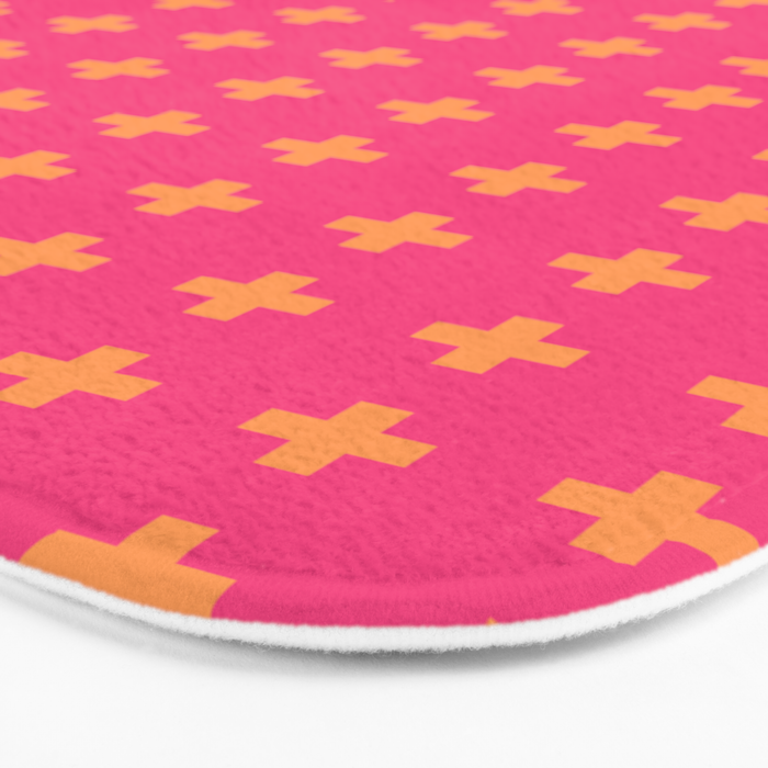 Swiss Cross Symbol in Pink and Orange Bath Mat Gallery Image 3