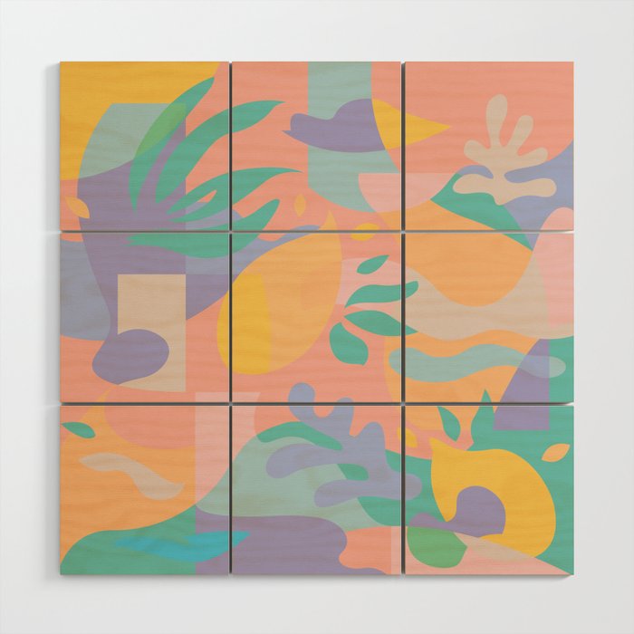 Lemons in Amalfi / Abstract shapes, Pink, Turquoise, Yellow, Lavender Wood Wall Art Gallery Image 1