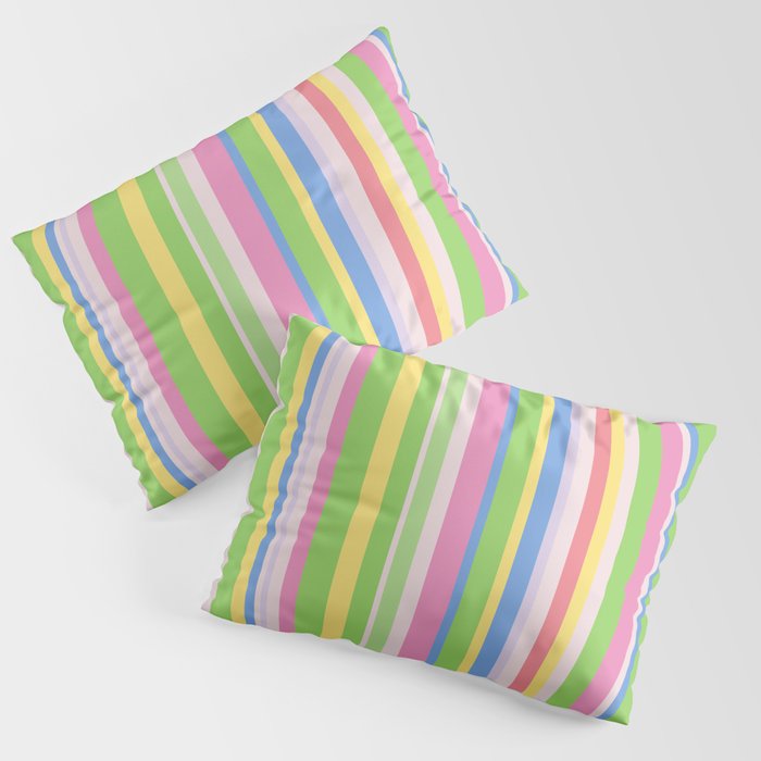 Summer Stripes Lime Green Multicolor Pattern Pillow Sham Gallery Image 3