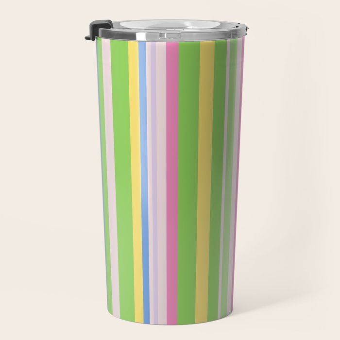 Summer Stripes Lime Green Multicolor Pattern Travel Mug Gallery Image 3