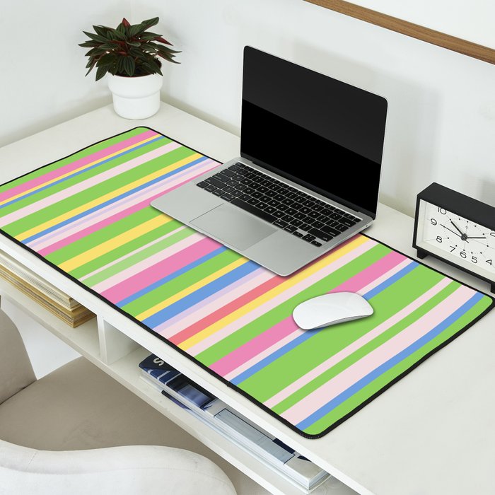 Summer Stripes Lime Green Multicolor Pattern Desk Mat Gallery Image 2