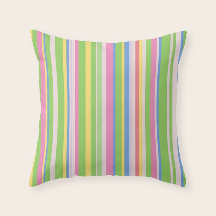 Summer Stripes Lime Green Multicolor Pattern Throw Pillow Gallery Image 6