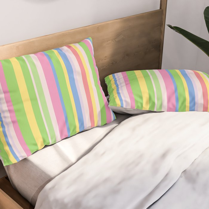 Summer Stripes Lime Green Multicolor Pattern Pillow Sham Gallery Image 2