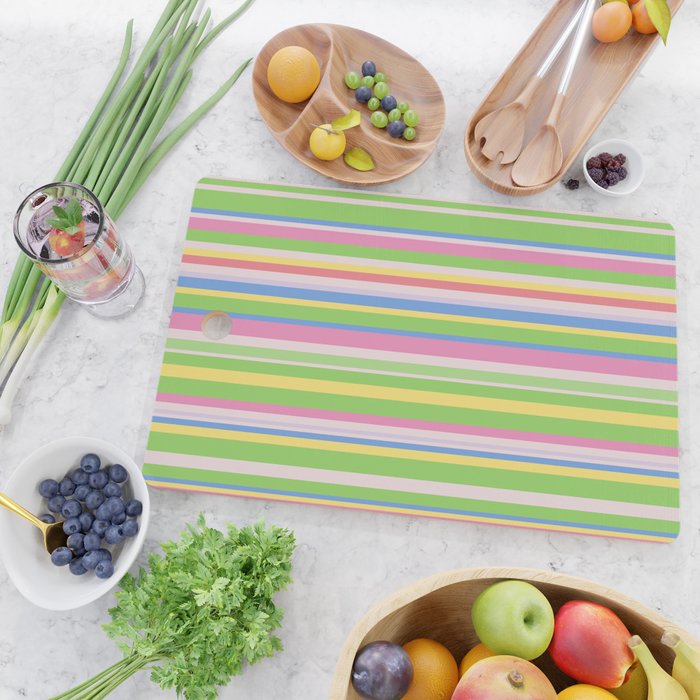 Summer Stripes Lime Green Multicolor Pattern Cutting Board Gallery Image 2