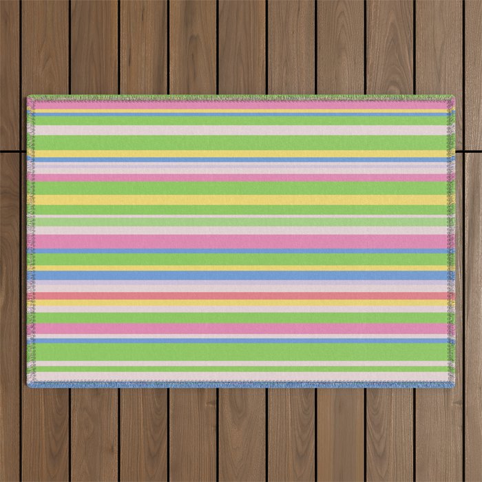 Summer Stripes Lime Green Multicolor Pattern Outdoor Rug Gallery Image 1