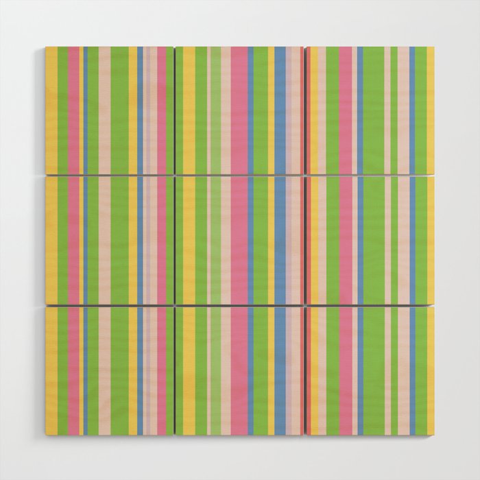 Summer Stripes Lime Green Multicolor Pattern Wood Wall Art Gallery Image 1