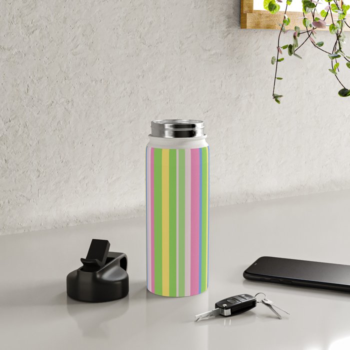 Summer Stripes Lime Green Multicolor Pattern Water Bottle Gallery Image 4