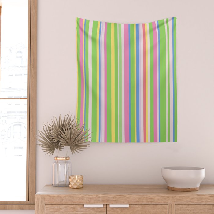 Summer Stripes Lime Green Multicolor Pattern Wall Tapestry Gallery Image 2