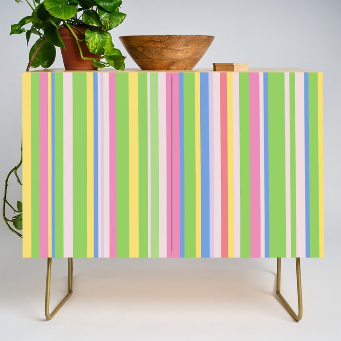 Summer Stripes Lime Green Multicolor Pattern Credenza Gallery Image 1