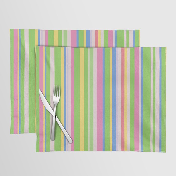 Summer Stripes Lime Green Multicolor Pattern Placemat Gallery Image 1