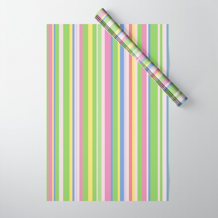 Summer Stripes Lime Green Multicolor Pattern Wrapping Paper Gallery Image 1