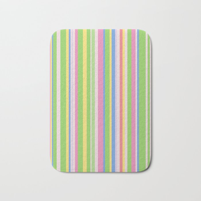Summer Stripes Lime Green Multicolor Pattern Bath Mat Gallery Image 1