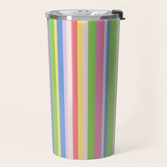Summer Stripes Lime Green Multicolor Pattern Travel Mug Gallery Image 2