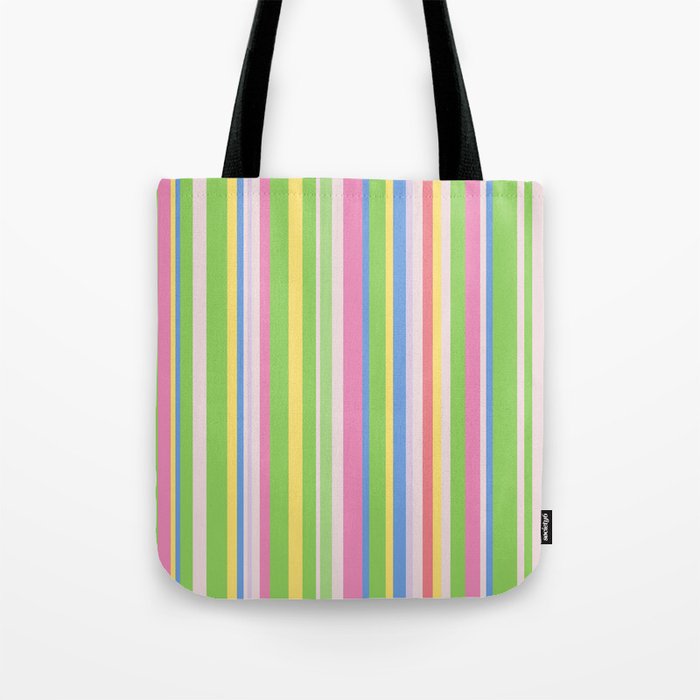 Summer Stripes Lime Green Multicolor Pattern Tote Bag Gallery Image 1