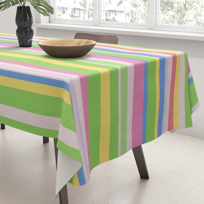 Summer Stripes Lime Green Multicolor Pattern Tablecloth Gallery Image 3