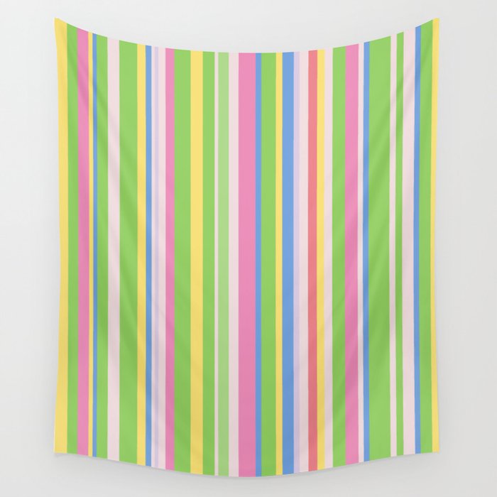 Summer Stripes Lime Green Multicolor Pattern Wall Tapestry Gallery Image 4