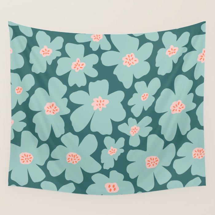 Retro Daisy - Green mood Wall Tapestry Gallery Image 1