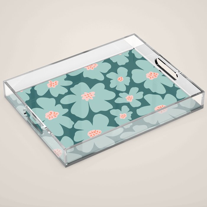 Retro Daisy - Green mood Acrylic Tray Gallery Image 1