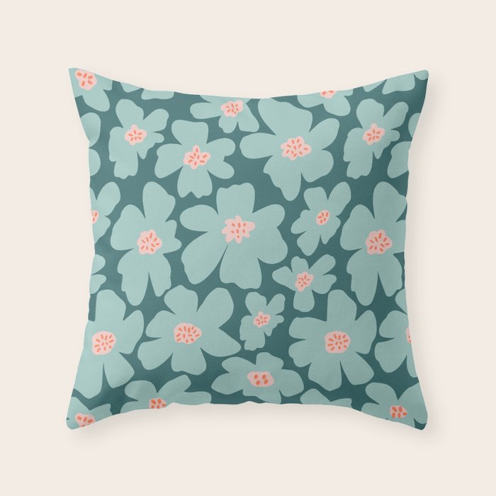 Retro Daisy - Green mood Throw Pillow Gallery Image 1