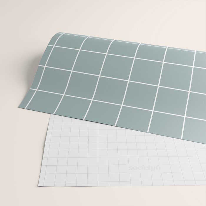 Sage Green Retro Grid Pattern Wrapping Paper Gallery Image 2