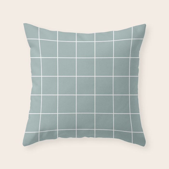 Sage Green Retro Grid Pattern Throw Pillow Gallery Image 6