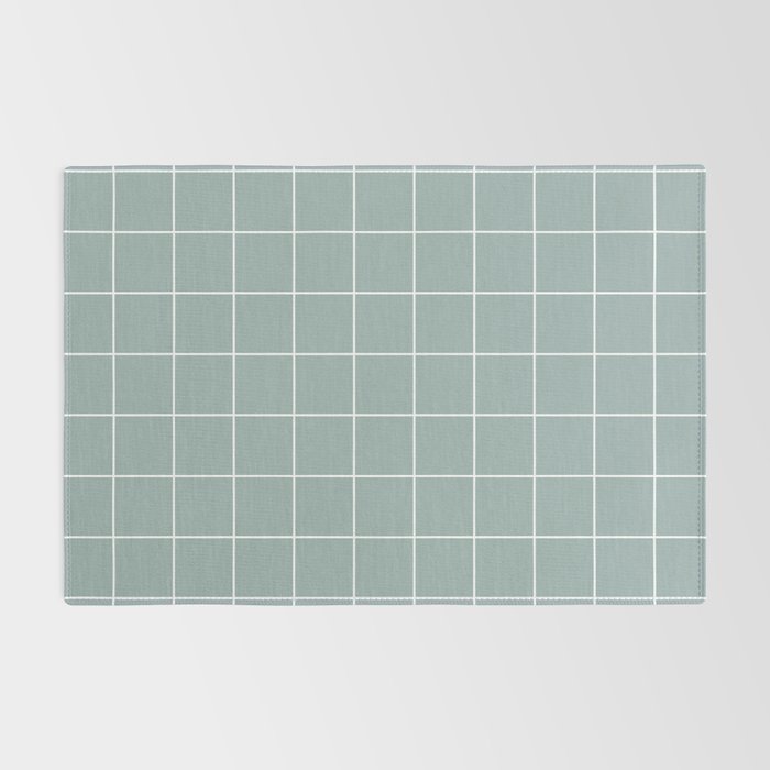 Sage Green Retro Grid Pattern Rug Gallery Image 2