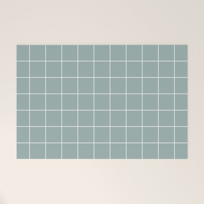 Sage Green Retro Grid Pattern Welcome Mat Gallery Image 1