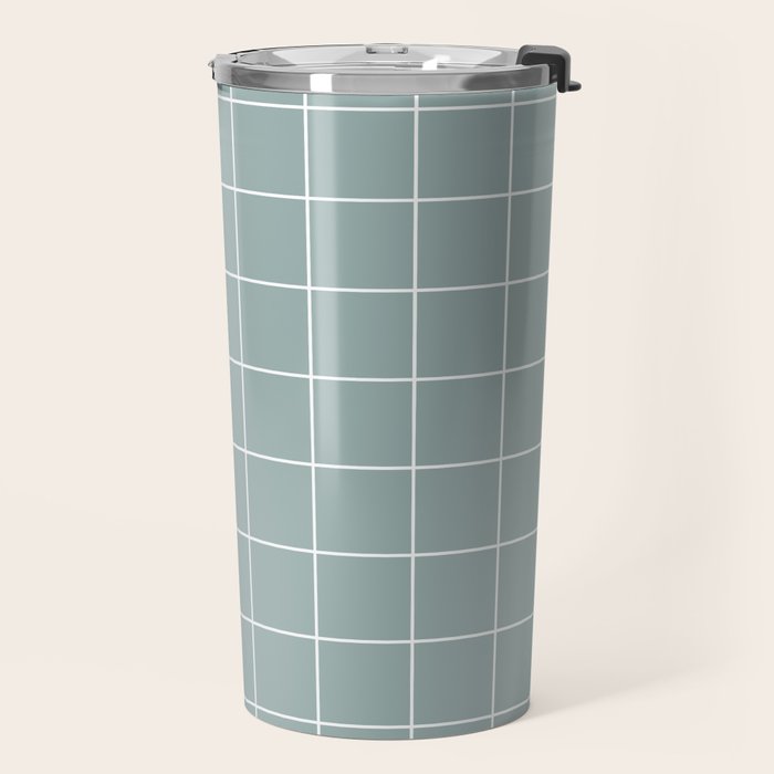 Sage Green Retro Grid Pattern Travel Mug Gallery Image 2