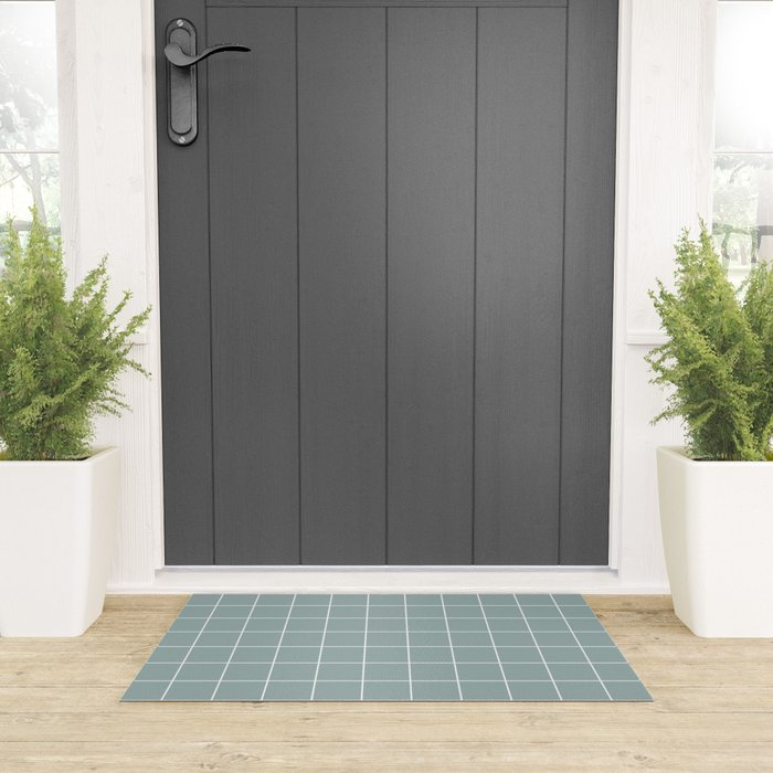 Sage Green Retro Grid Pattern Welcome Mat Gallery Image 3
