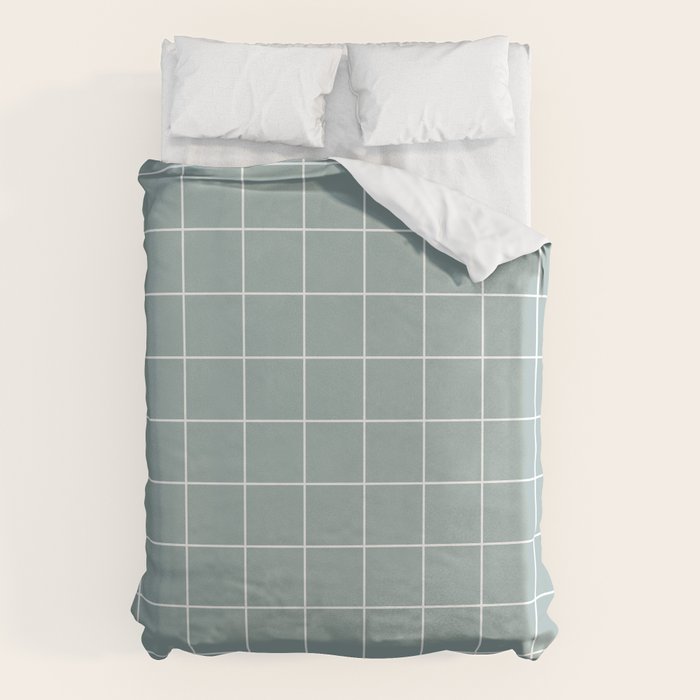 Sage Green Retro Grid Pattern Duvet Cover Gallery Image 6
