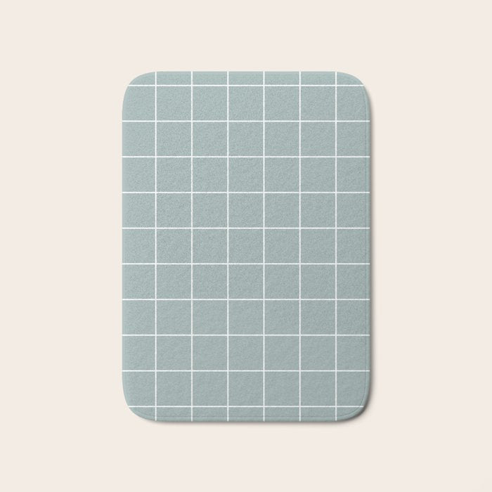 Sage Green Retro Grid Pattern Bath Mat Gallery Image 1
