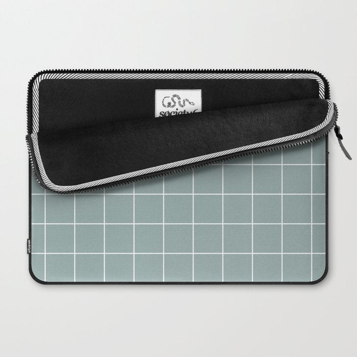 Sage Green Retro Grid Pattern Laptop Sleeve Gallery Image 2