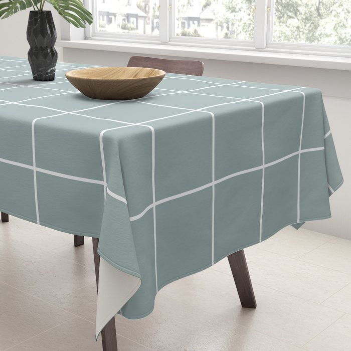 Sage Green Retro Grid Pattern Tablecloth Gallery Image 3