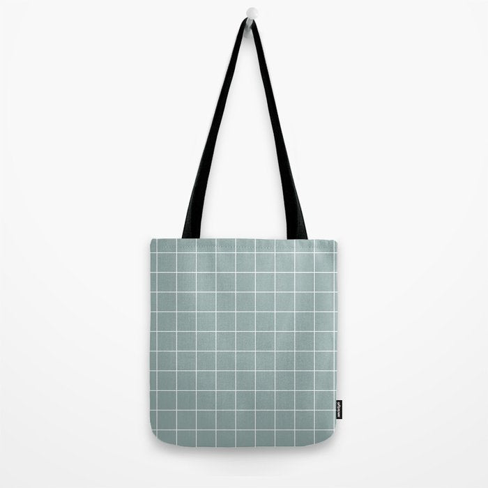Sage Green Retro Grid Pattern Tote Bag Gallery Image 2