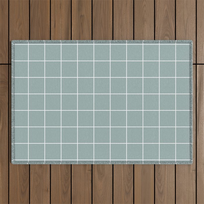 Sage Green Retro Grid Pattern Outdoor Rug Gallery Image 1