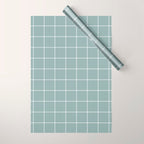 Sage Green Retro Grid Pattern Wrapping Paper Gallery Image 1